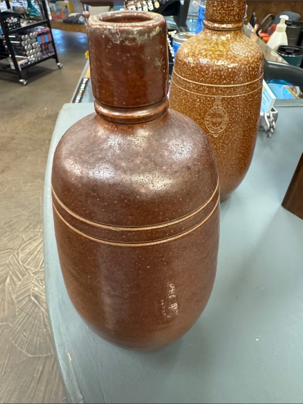 Speckled Brown Stoneware wine bottle from Areosa Lisboa Portugal